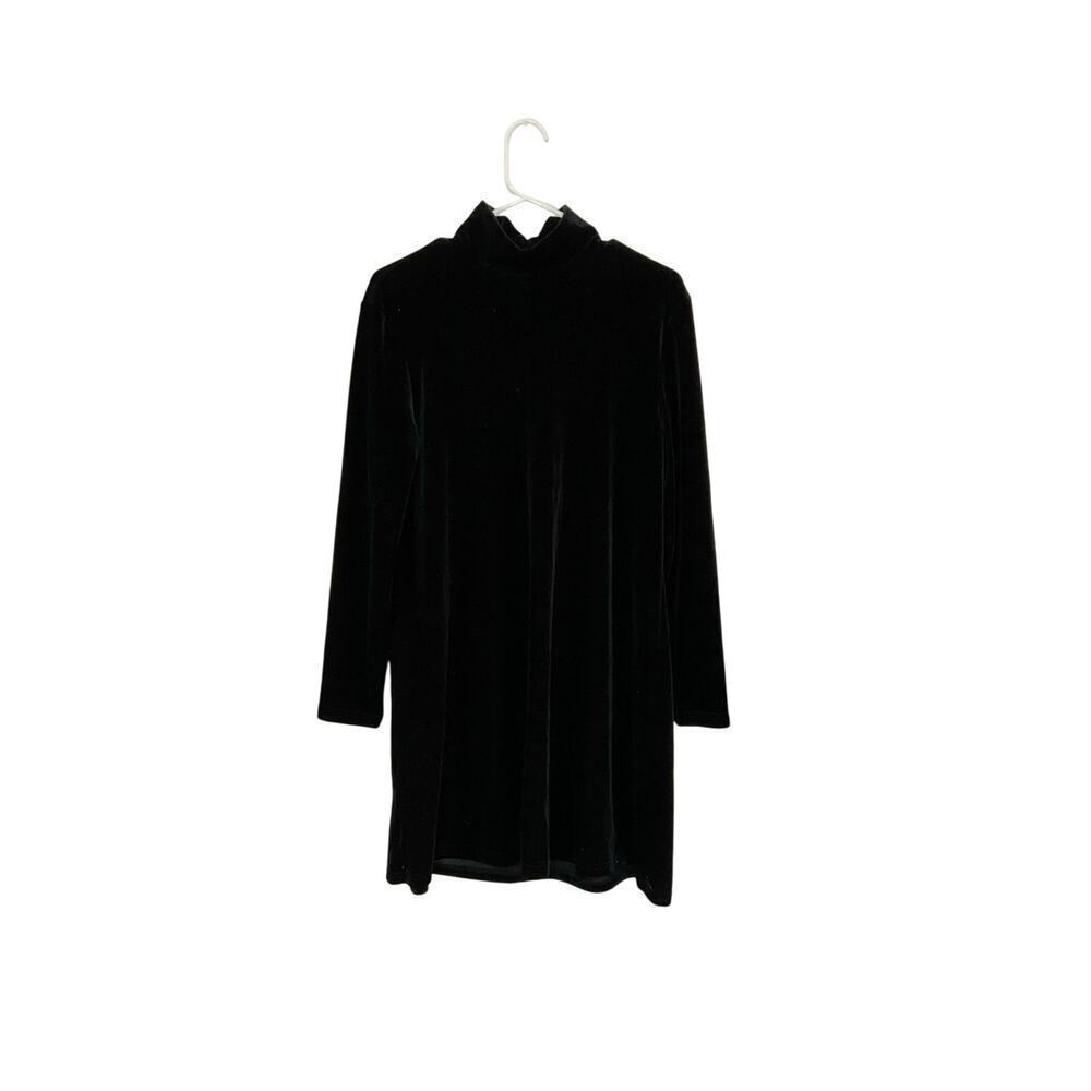 DJ Int'l VTG 90s Black Velvet Turtleneck Fit & Flare Dress Size Large Stretch
